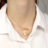 Hand-Carved Jade Inlay 24k Figure Necklace Pendant