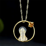 Hand-Carved Jade Inlay 24k Figure Necklace Pendant