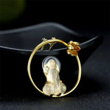 Hand-carved Jade Inlay 24k Figure Pendant Necklace