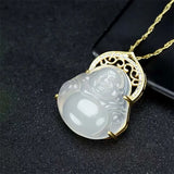 Hand-carved Jade Inlay 24k Maitreya Buddha Necklace Pendant