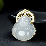 Hand-carved Jade Inlay 24k Maitreya Buddha Necklace Pendant