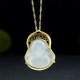 Hand-carved Jade Inlay 24k Maitreya Buddha Necklace Pendant
