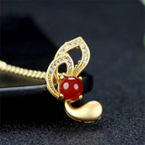 Hand-carved Jade Inlay 24k Orchid Necklace Pendant Jewelry Men Women Luck