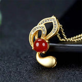 Hand-carved Jade Inlay 24k Orchid Necklace Pendant Jewelry Men Women Luck