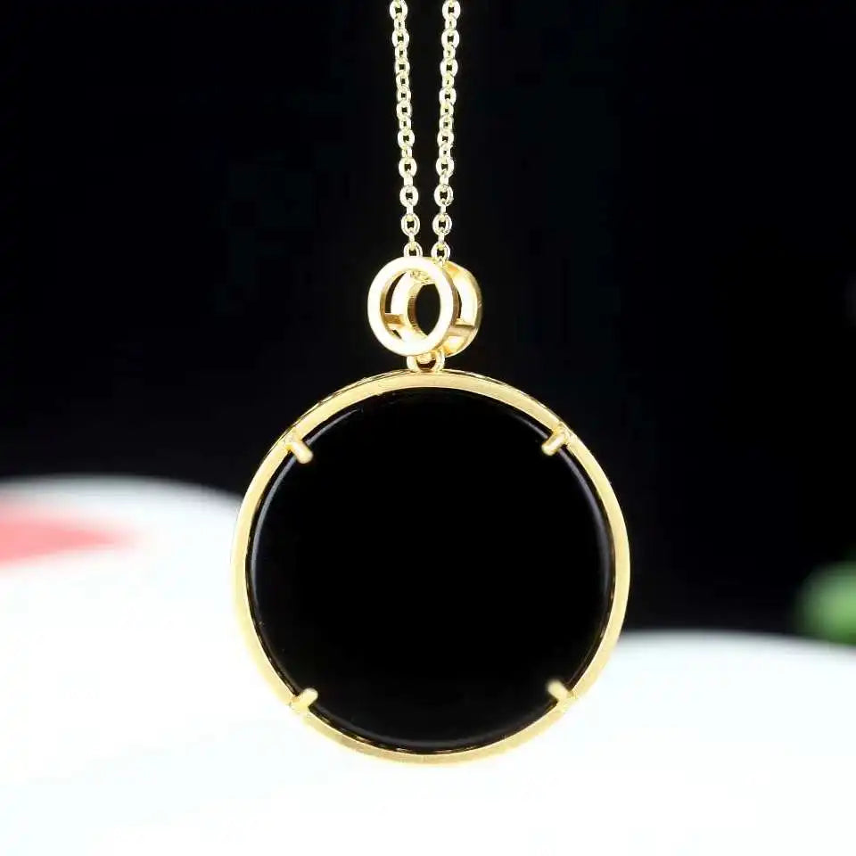 Hand-carved Jade Inlay 24k Dragon Necklace Pendant