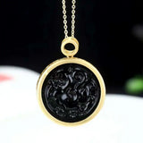 Hand-carved Jade Inlay 24k Dragon Necklace Pendant