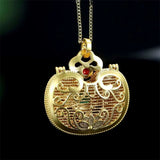 Natural Hand-carved Jade Inlay 24k Egg Noodles Necklace Pendant