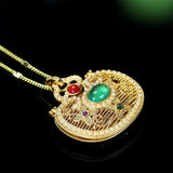 Natural Hand-carved Jade Inlay 24k Egg Noodles Necklace Pendant