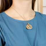 Natural Hand-carved Jade Inlay 24k Egg Noodles Necklace Pendant