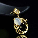Hand-carved Jade Inlay 24k Fish Necklace Pendant Men Women Luck