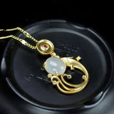 Hand-carved Jade Inlay 24k Fish Necklace Pendant Men Women Luck