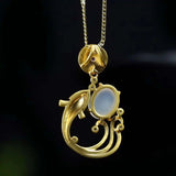 Hand-carved Jade Inlay 24k Fish Necklace Pendant Men Women Luck