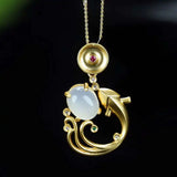 Hand-carved Jade Inlay 24k Fish Necklace Pendant Men Women Luck