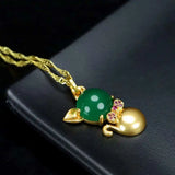 Hand-carved Jade Inlay 24k Necklace Pendant Men Women