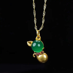 Hand-carved Jade Inlay 24k Necklace Pendant Men Women