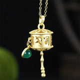 Hand-carved Jade & Copper Plated 24k Scripture Necklace Pendant