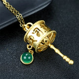 Hand-carved Jade & Copper Plated 24k Scripture Necklace Pendant