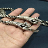 Hand-carved Tibetan Silver Dragon Head Necklace Pendant