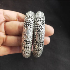 Hand-carved Tibetan Silver Hollow Bangle Bracelet Men Women Luck Gifts