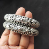 Hand-carved Tibetan Silver Hollow Bangle Bracelet Men Women Luck Gifts