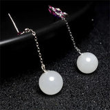 Natural Hand-carved Jade Cloisonne 925 Silver Gufajin Earrings