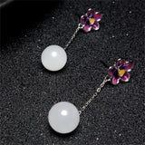 Natural Hand-carved Jade Cloisonne 925 Silver Gufajin Earrings