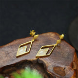 Hand-carved White Jade 925 Silver Gufajin Earrings Studs