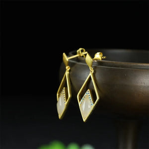Hand-carved White Jade 925 Silver Gufajin Earrings Studs