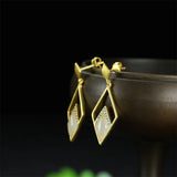 Hand-carved White Jade 925 Silver Gufajin Earrings Studs