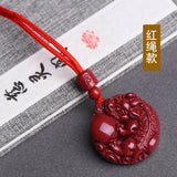 Handcarve Cinnabar Fortune Pixiu Necklace Pendant Luck Amulet