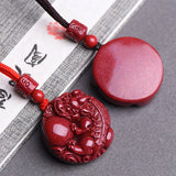 Handcarve Cinnabar Fortune Pixiu Necklace Pendant Luck Amulet