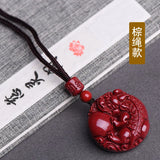 Handcarve Cinnabar Fortune Pixiu Necklace Pendant Luck Amulet