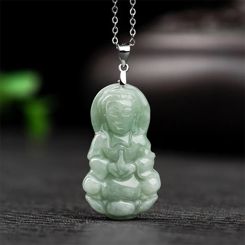 Natural Jade Guanyin Buddha Necklace Pendant Jewelry