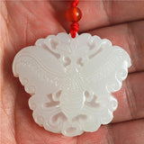Handcarve Jade Butterfly Necklace Pendant Men Women Luck
