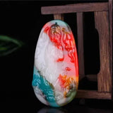 Hetian Caiyu Hand-carve Guanyin Necklace Pendant Jewelry Men Women Luck