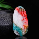 Hetian Caiyu Hand-carve Guanyin Necklace Pendant Jewelry Men Women Luck