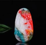 Hetian Caiyu Hand-carve Guanyin Necklace Pendant Jewelry Men Women Luck