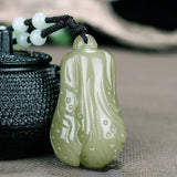 Natural Hetian Jade Cabbage Pendant Charm Women's Hand-Carved Pendant