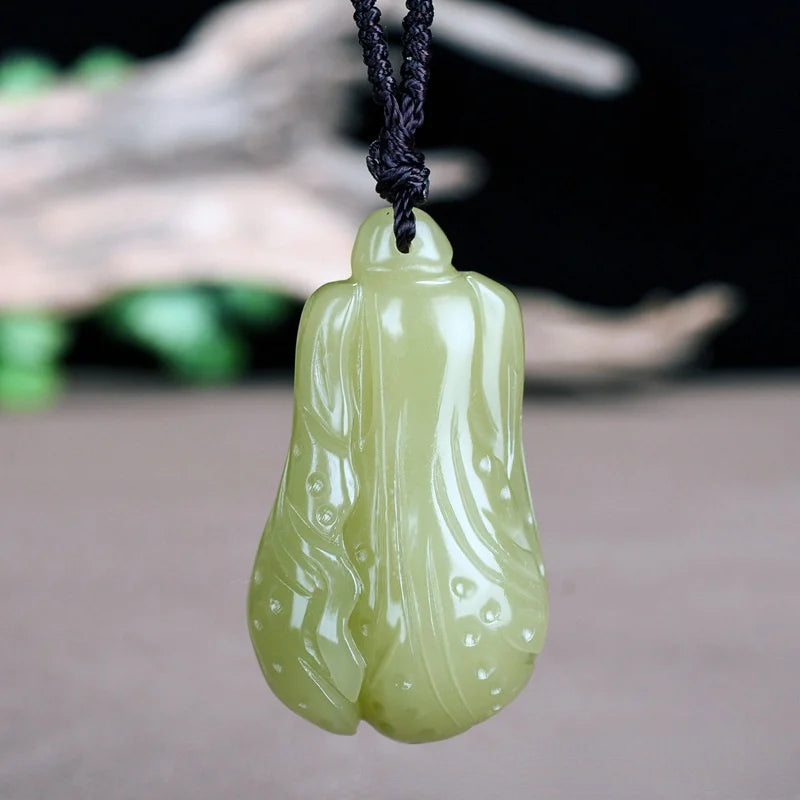 Natural Hetian Jade Cabbage Pendant Charm Women's Hand-Carved Pendant