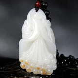 Natural Hetian Magnolia Flower Pendant Charm Hand-Carved Women's Men's Jewellery