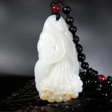 Natural Hetian Magnolia Flower Pendant Charm Hand-Carved Women's Men's Jewellery