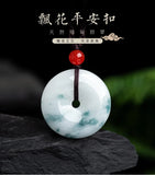 Natural Ice Jade Round Buckle Necklace Hand-carve Pendant Jewelry