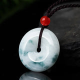 Natural Ice Jade Round Buckle Necklace Hand-carve Pendant Jewelry
