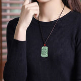 Green Jade Bean Abacus Pendant Charm Necklace Hand-Carved Jewellery