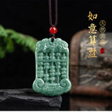 Green Jade Bean Abacus Pendant Charm Necklace Hand-Carved Jewellery