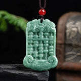 Green Jade Bean Abacus Pendant Charm Necklace Hand-Carved Jewellery
