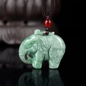Natural Jade Ice Elephant Pendant Charm Sweater Chain for Women Men