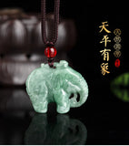 Natural Jade Ice Elephant Pendant Charm Sweater Chain for Women Men