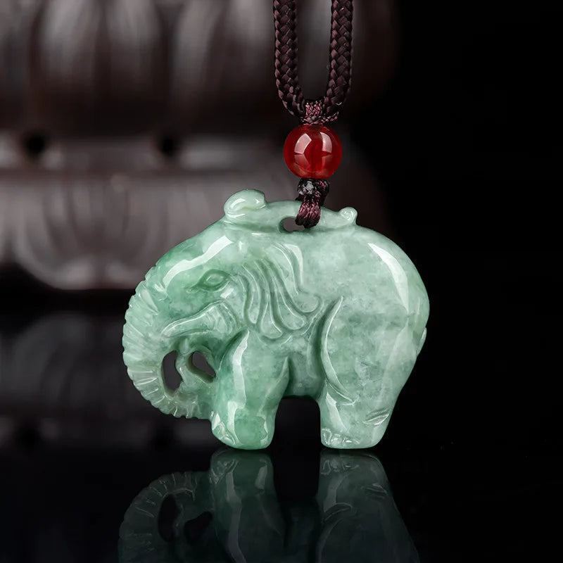 Natural Jade Ice Elephant Pendant Charm Sweater Chain for Women Men