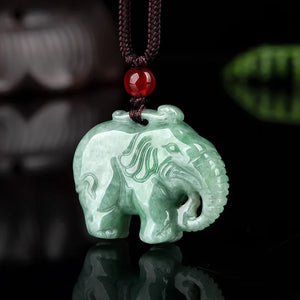Natural Jade Ice Elephant Pendant Charm Sweater Chain for Women Men